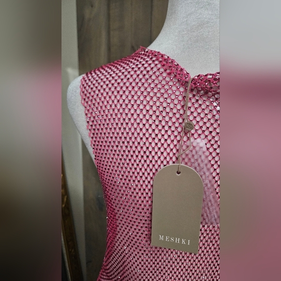 MESHKI Emerson Diamante Mesh Fishnet Tank Top In Fuchsia Pink. Size Small NWT - Picture 14 of 14
